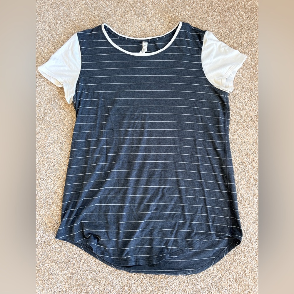 Lululemon Athletica Navy and White Striped Tee